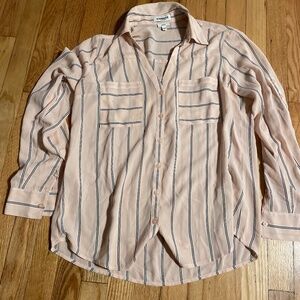 Express - Striped Double Pocket Portofino Shirt - light pink/black/white; size m